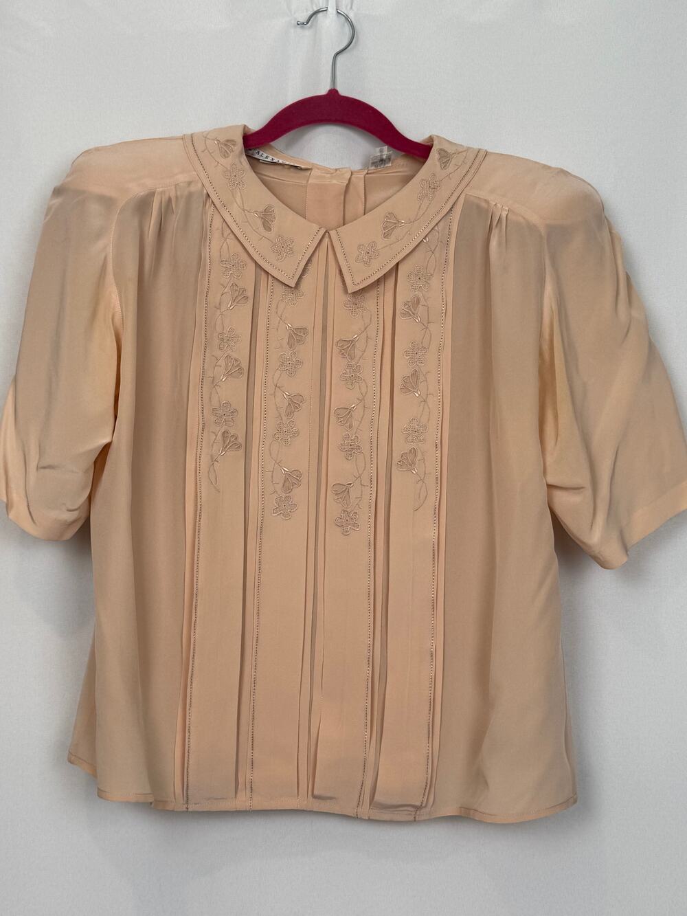 Vintage Paul Alexander Silk Blouse Embroidered Floral Sz 14